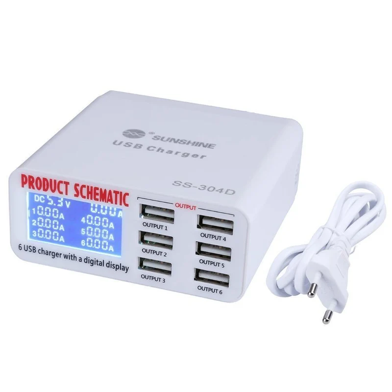 Handy-Reparatur-Tools 6 Port USB-Schnellladegerät mit LCD-Display für Iphone Samsung Ipad Handy-Reparatur-Tool