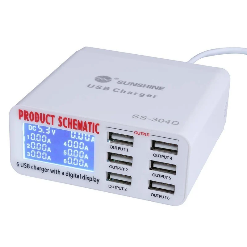 Handy-Reparatur-Tools 6 Port USB-Schnellladegerät mit LCD-Display für Iphone Samsung Ipad Handy-Reparatur-Tool