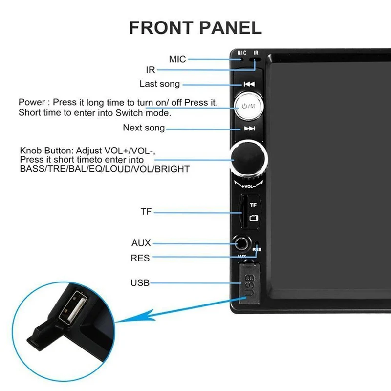 2din Auto Multimedia MP5 Player Audio Stereo 2DIN Autoradio 7 "HD Touchscreen Digitalanzeige Bluetooth Autoradio USB FM