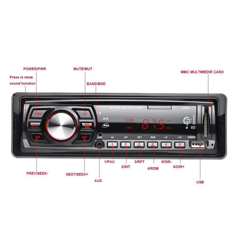 LED-Bildschirm im Armaturenbrett, FM-Auto-Eingangsempfänger, Stereo, 50 W x 4, LCD-Display, SD, USB, MP3, WMA-Radio-Player