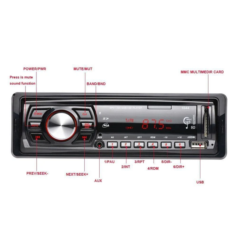 LED-Bildschirm im Armaturenbrett, FM-Auto-Eingangsempfänger, Stereo, 50 W x 4, LCD-Display, SD, USB, MP3, WMA-Radio-Player