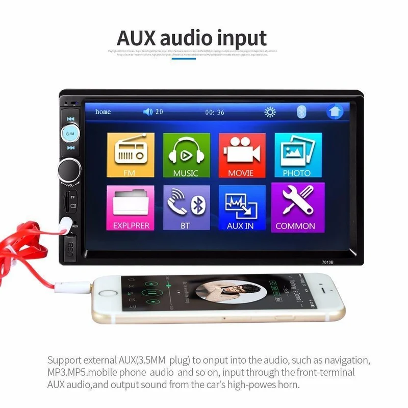 Universal 7010B Auto MP5 Player 7inch 2Din Touchscreen Audio Stereo Multimedia FM / MP5 / USB / AUX / Bluetooth Kamera Auto Video Player