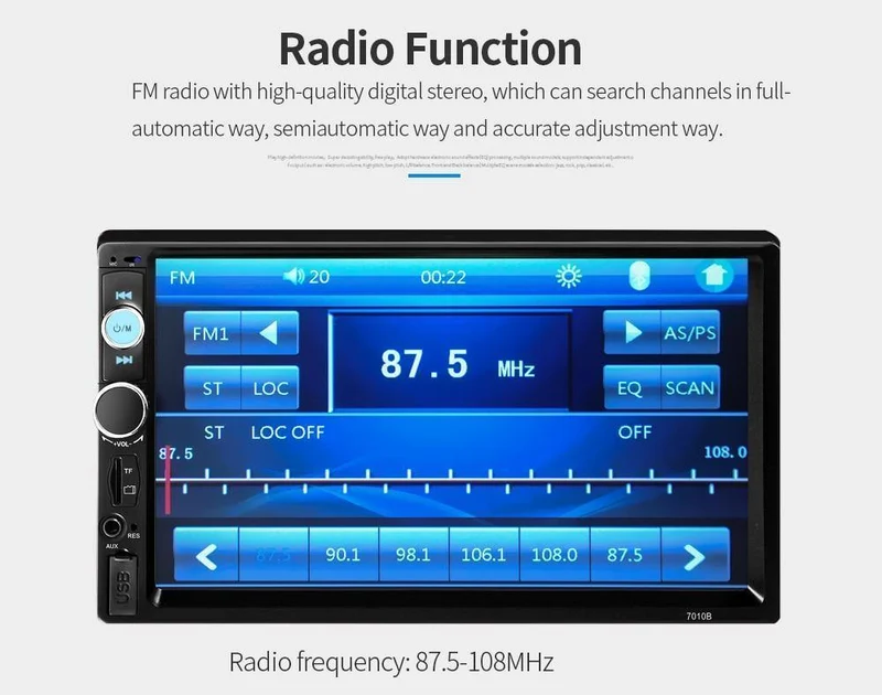 Universal 7010B Auto MP5 Player 7inch 2Din Touchscreen Audio Stereo Multimedia FM / MP5 / USB / AUX / Bluetooth Kamera Auto Video Player