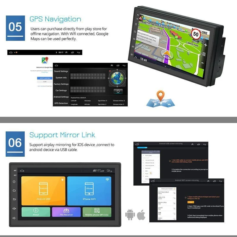 2din Autoradio Android Multimedia Player Autoradio 2 Din 7 '' Touchscreen GPS Bluetooth FM WIFI Auto Audio Player Stereo