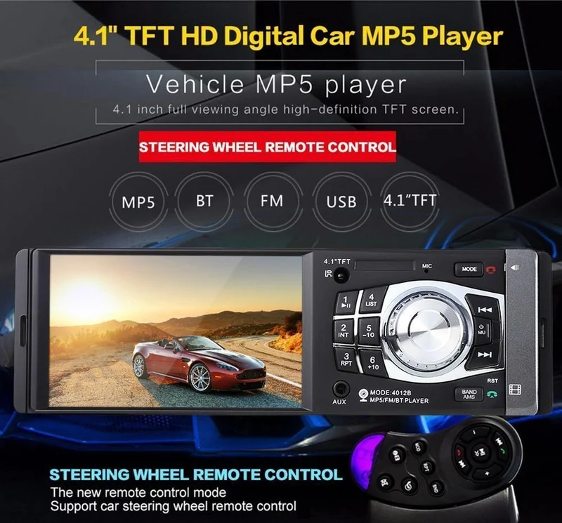 1Din Autoradio 4.1 Zoll Bluetooth 1 Din Auto Audio Stereo Player FM Autoradio Unterstützung Datei Navigation Hinten Kamera Funktion