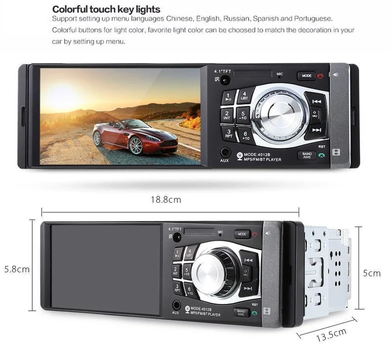 1Din Autoradio 4.1 Zoll Bluetooth 1 Din Auto Audio Stereo Player FM Autoradio Unterstützung Datei Navigation Hinten Kamera Funktion