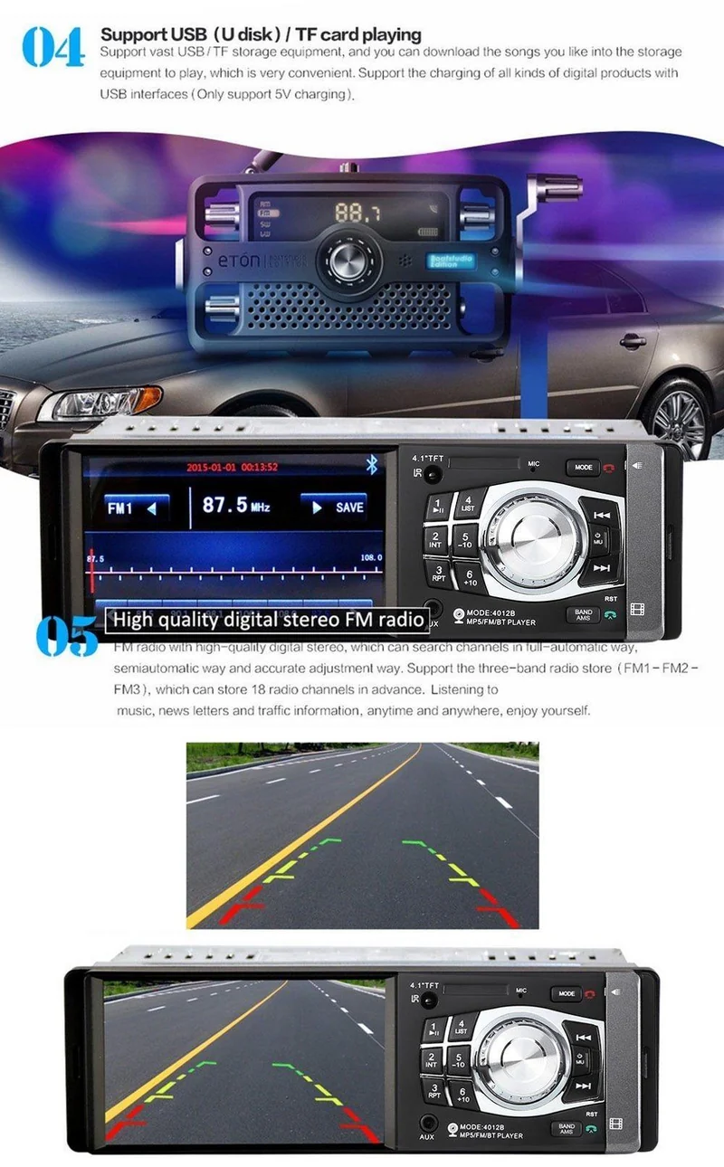 1Din Autoradio 4.1 Zoll Bluetooth 1 Din Auto Audio Stereo Player FM Autoradio Unterstützung Datei Navigation Hinten Kamera Funktion