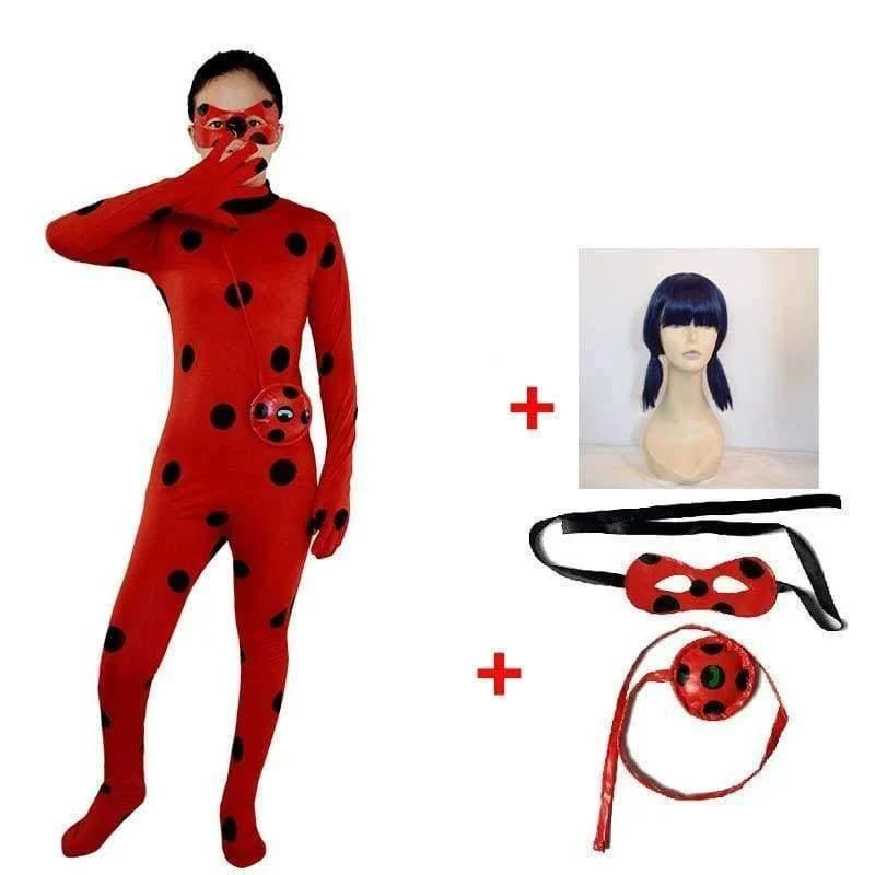 Kinder Miraculous Ladybug Perücke Tasche Kinder Mädchen Erwachsene Frau Ladybug Miraculous Kostüme Lady Bug Zentai Anzug Halloween Kostüme