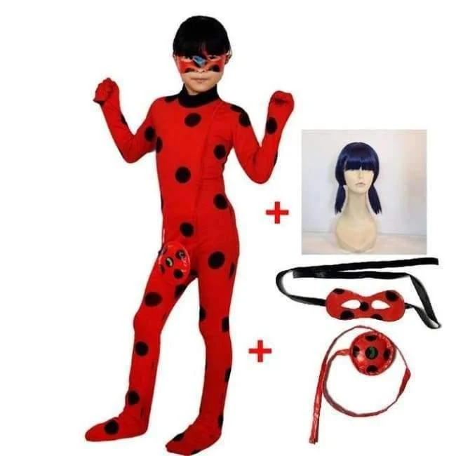 Kinder Miraculous Ladybug Perücke Tasche Kinder Mädchen Erwachsene Frau Ladybug Miraculous Kostüme Lady Bug Zentai Anzug Halloween Kostüme