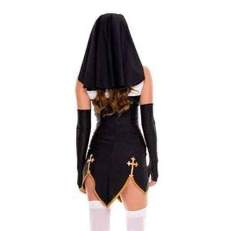 Sexy Nonne Kostüm Erwachsene Frauen Halloween Cosplay Phantasie Mädchen Schwester Party Mit Strümpfen Hoodie