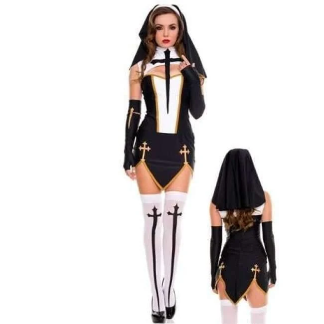 Sexy Nonne Kostüm Erwachsene Frauen Halloween Cosplay Phantasie Mädchen Schwester Party Mit Strümpfen Hoodie