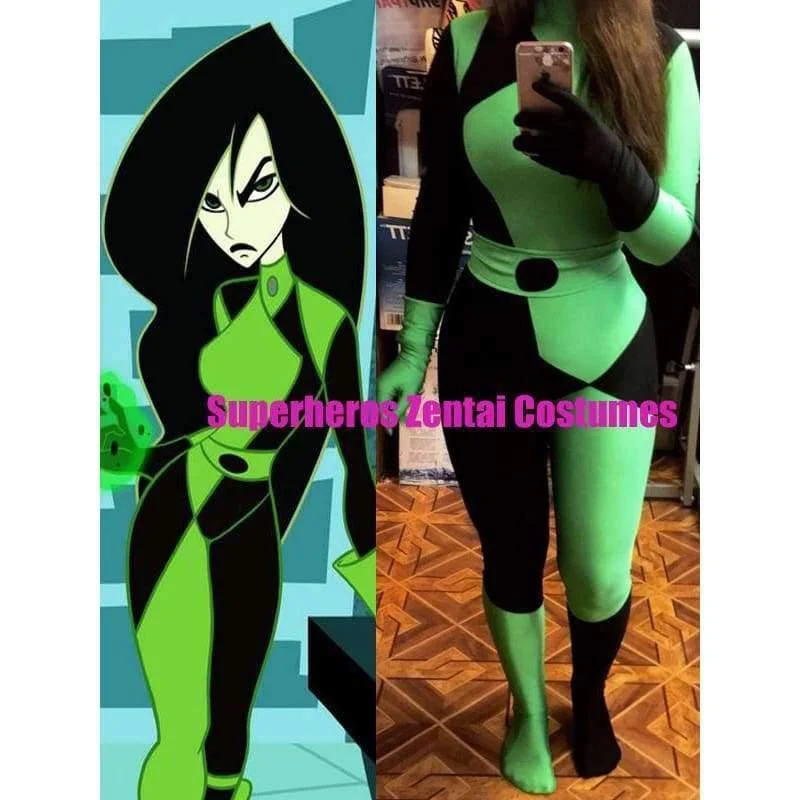 Super Bösewicht Kim Mögliche Shego Kostüm Weibliche Halloween Kostüm Lycra Spandex Zentai Anzug Shego Cosplay Kostüme Nach Maß