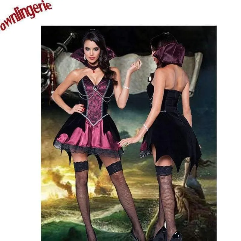 Luxus-Vampir-Kostüme, Halloween-Kostüme für Damen, böse mittelalterliche Ballkleider, schwarz/rote Vampir-Cosplay-Kostüme