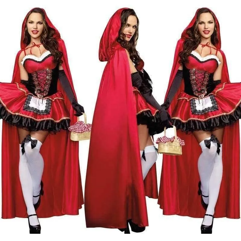 Rotkäppchen Kostüm für Frauen Phantasie Erwachsene Halloween Cosplay Fantasia Karneval Märchen Plus Größe Mädchen Kleid + Mantel