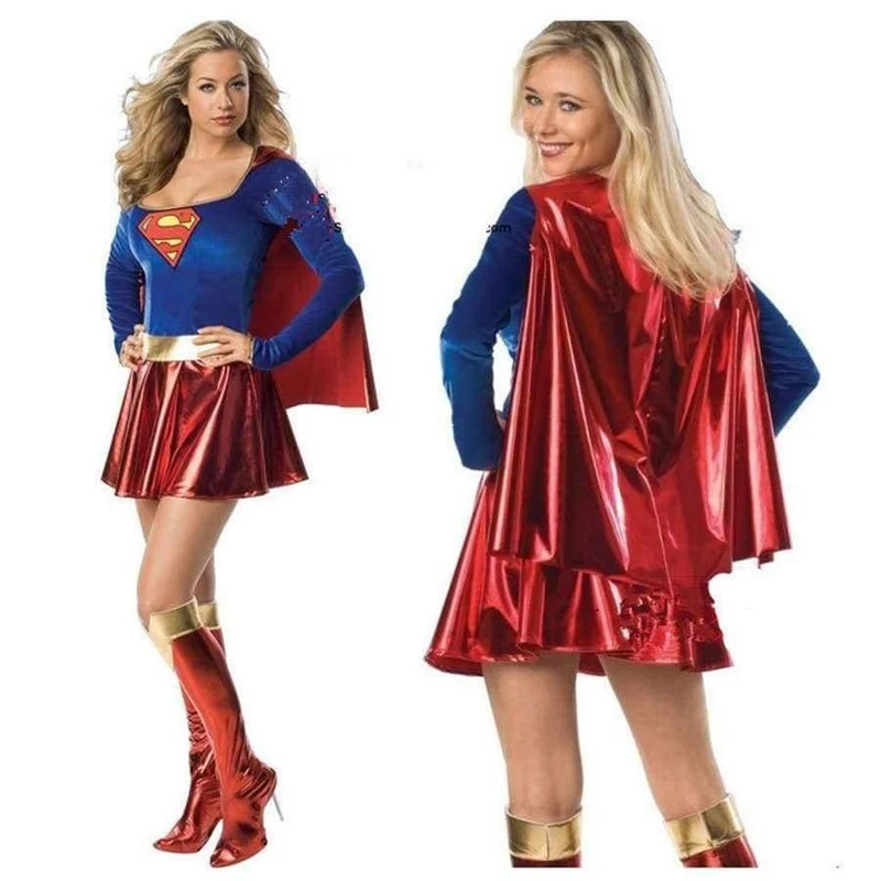 Supergirl Cosplay Kostüme Kleidung Super Woman Superhero Sexy Kostüm mit Stiefeln Mädchen Superman Halloween Kostüme