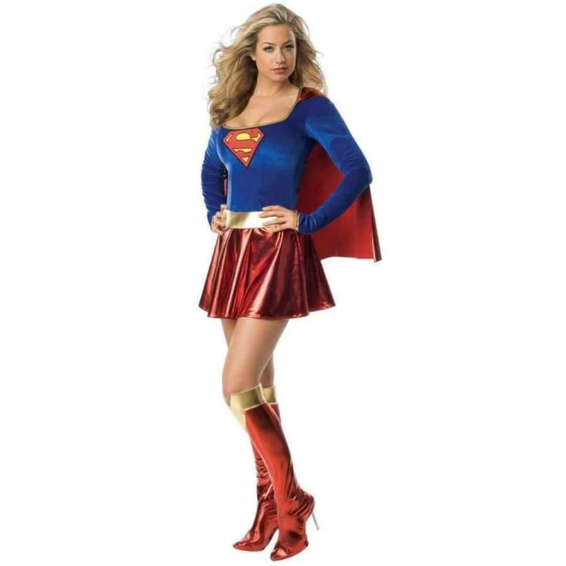Supergirl Cosplay Kostüme Kleidung Super Woman Superhero Sexy Kostüm mit Stiefeln Mädchen Superman Halloween Kostüme