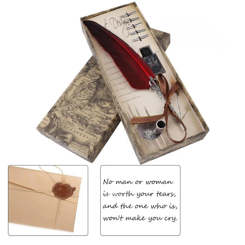 Englische Kalligraphie Feder Dip Stift Schreibtinte Set Briefpapier Geschenkbox mit 5 Feder