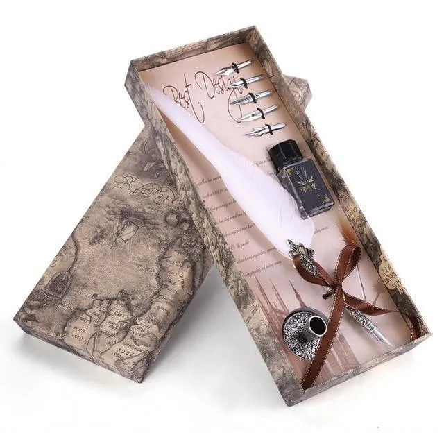 Englische Kalligraphie Feder Dip Stift Schreibtinte Set Briefpapier Geschenkbox mit 5 Feder