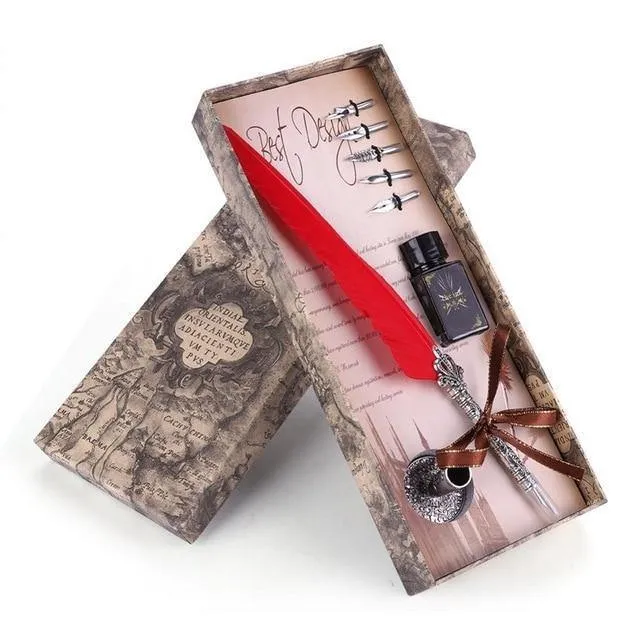 Englische Kalligraphie Feder Dip Stift Schreibtinte Set Briefpapier Geschenkbox mit 5 Feder