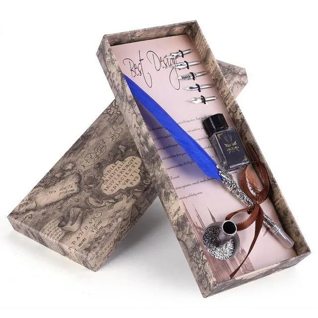 Englische Kalligraphie Feder Dip Stift Schreibtinte Set Briefpapier Geschenkbox mit 5 Feder