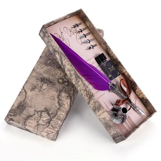 Englische Kalligraphie Feder Dip Stift Schreibtinte Set Briefpapier Geschenkbox mit 5 Feder