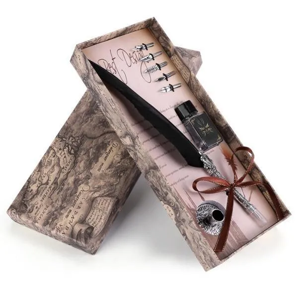 Englische Kalligraphie Feder Dip Stift Schreibtinte Set Briefpapier Geschenkbox mit 5 Feder