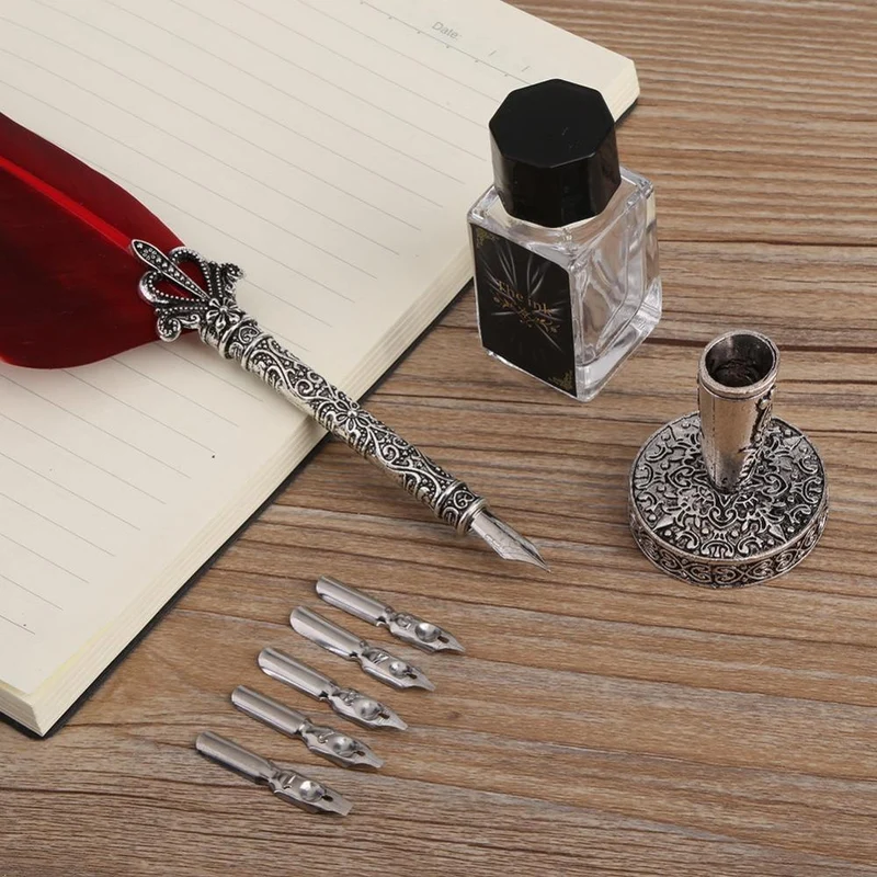 Englische Kalligraphie Feder Dip Stift Schreibtinte Set Briefpapier Geschenkbox mit 5 Feder