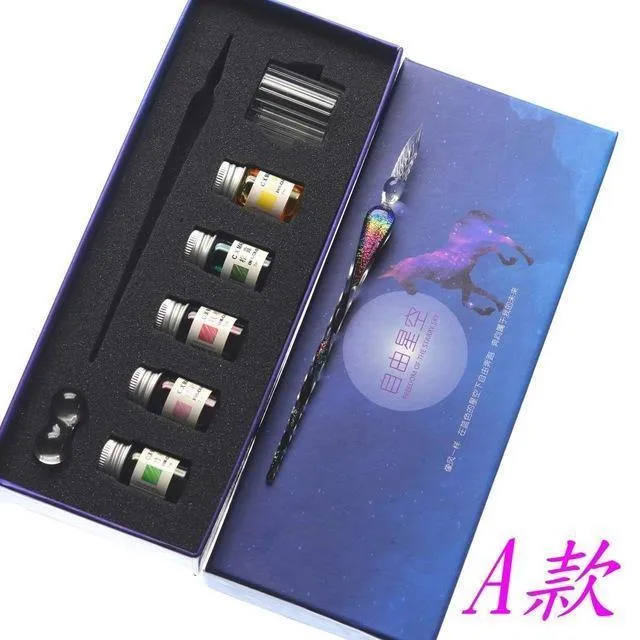 Rainbow Glass Pen Dip-Stift Geschenkset Sternenhimmel Farbtintenstift Kreative Schreibgeräte Pluma Estilografica