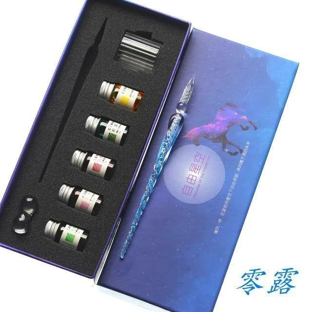 Rainbow Glass Pen Dip-Stift Geschenkset Sternenhimmel Farbtintenstift Kreative Schreibgeräte Pluma Estilografica