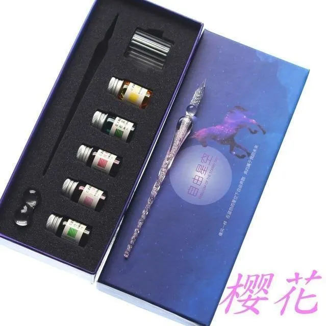 Rainbow Glass Pen Dip-Stift Geschenkset Sternenhimmel Farbtintenstift Kreative Schreibgeräte Pluma Estilografica