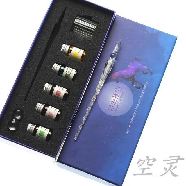 Rainbow Glass Pen Dip-Stift Geschenkset Sternenhimmel Farbtintenstift Kreative Schreibgeräte Pluma Estilografica