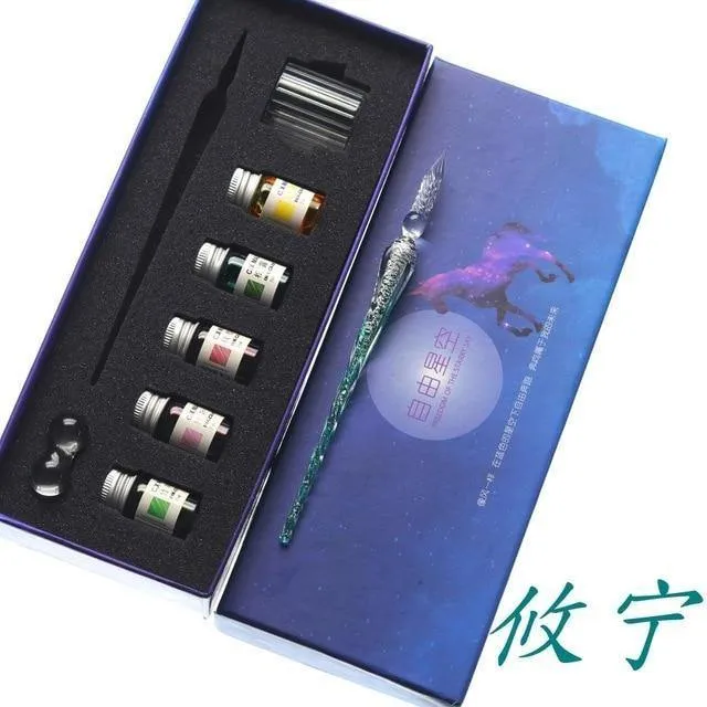 Rainbow Glass Pen Dip-Stift Geschenkset Sternenhimmel Farbtintenstift Kreative Schreibgeräte Pluma Estilografica