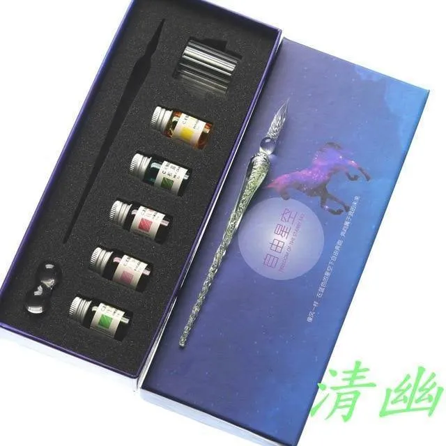 Rainbow Glass Pen Dip-Stift Geschenkset Sternenhimmel Farbtintenstift Kreative Schreibgeräte Pluma Estilografica