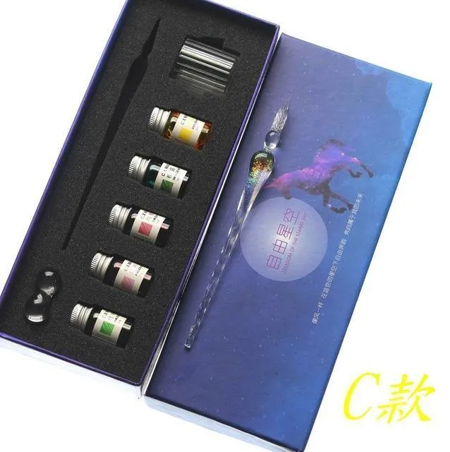 Rainbow Glass Pen Dip-Stift Geschenkset Sternenhimmel Farbtintenstift Kreative Schreibgeräte Pluma Estilografica