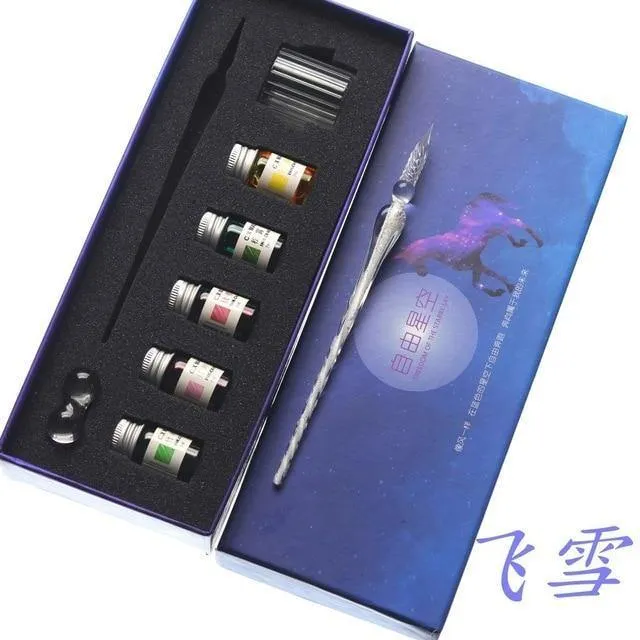 Rainbow Glass Pen Dip-Stift Geschenkset Sternenhimmel Farbtintenstift Kreative Schreibgeräte Pluma Estilografica