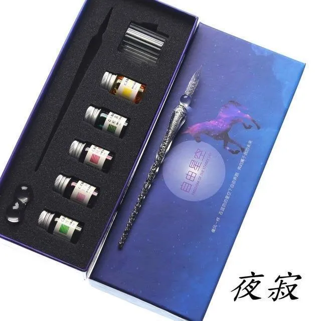Rainbow Glass Pen Dip-Stift Geschenkset Sternenhimmel Farbtintenstift Kreative Schreibgeräte Pluma Estilografica