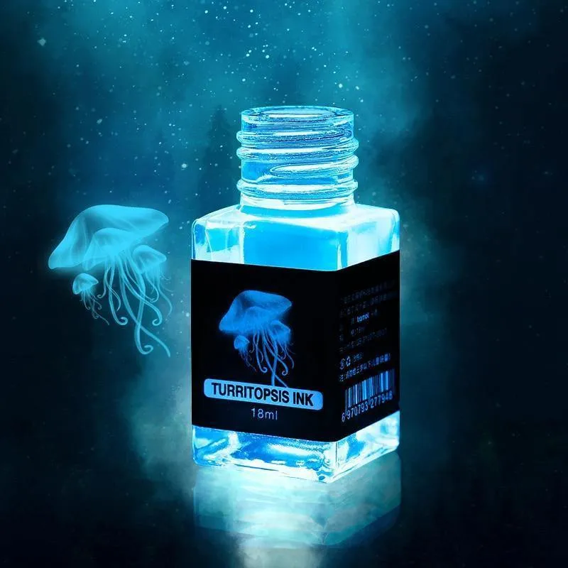 Lighthouse unsichtbare Tinte für Füllfederhalter, kohlenstofffreie kreative Farbtinte für Glas-Tauchstift, 18 ml, mit UV-Taschenlampe