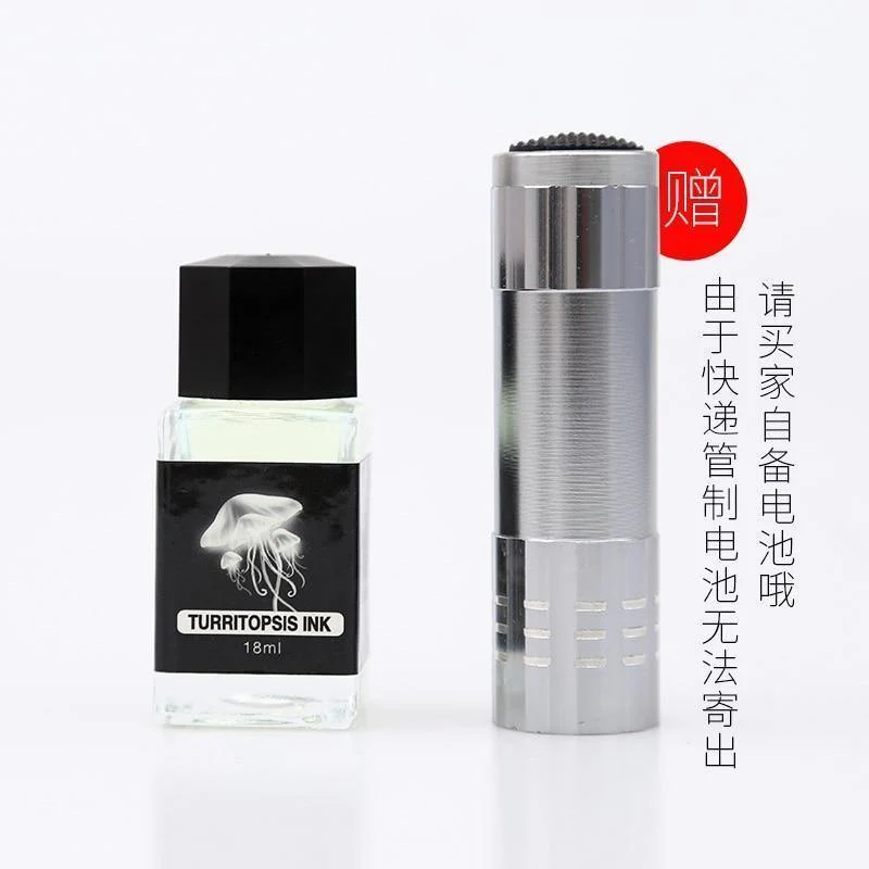 Lighthouse unsichtbare Tinte für Füllfederhalter, kohlenstofffreie kreative Farbtinte für Glas-Tauchstift, 18 ml, mit UV-Taschenlampe