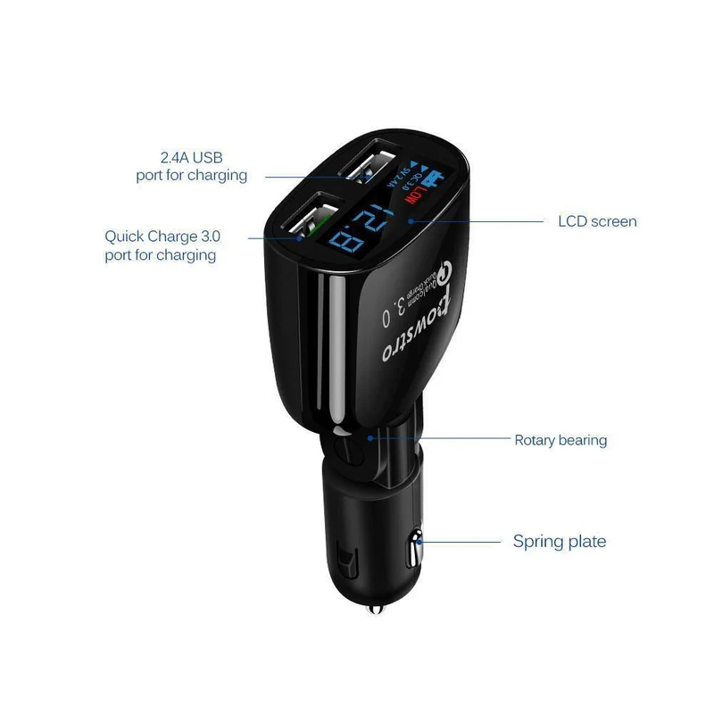 Quick Charge 3.0 Autoladegerät Dual USB Telefonladegerät Adapter QC3.0 + 5V 2.4A Digitalanzeige Niederspannungswarnung
