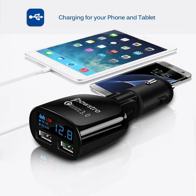 Quick Charge 3.0 Autoladegerät Dual USB Telefonladegerät Adapter QC3.0 + 5V 2.4A Digitalanzeige Niederspannungswarnung