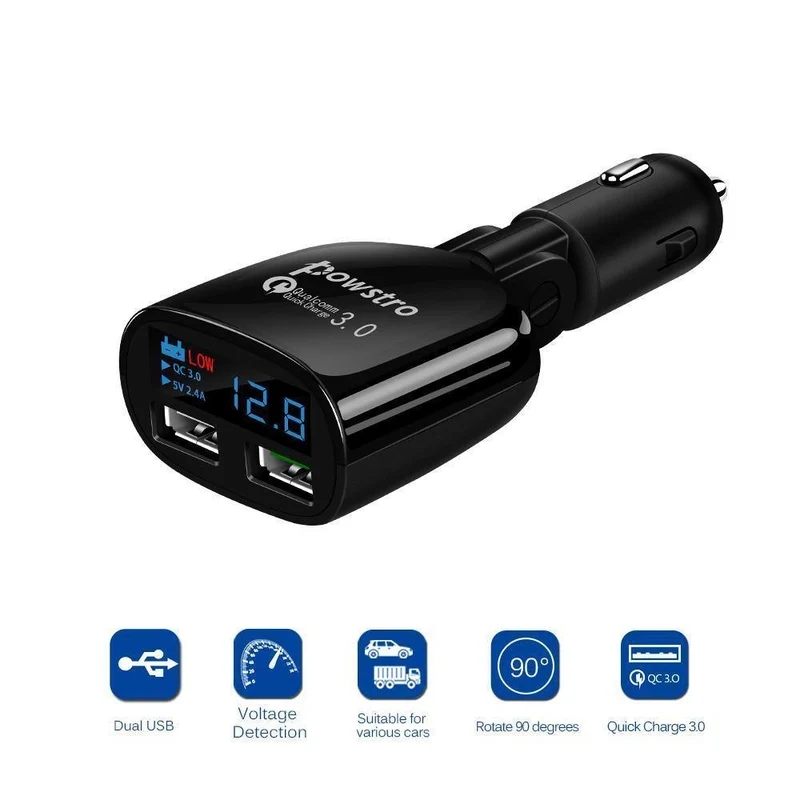 Quick Charge 3.0 Autoladegerät Dual USB Telefonladegerät Adapter QC3.0 + 5V 2.4A Digitalanzeige Niederspannungswarnung