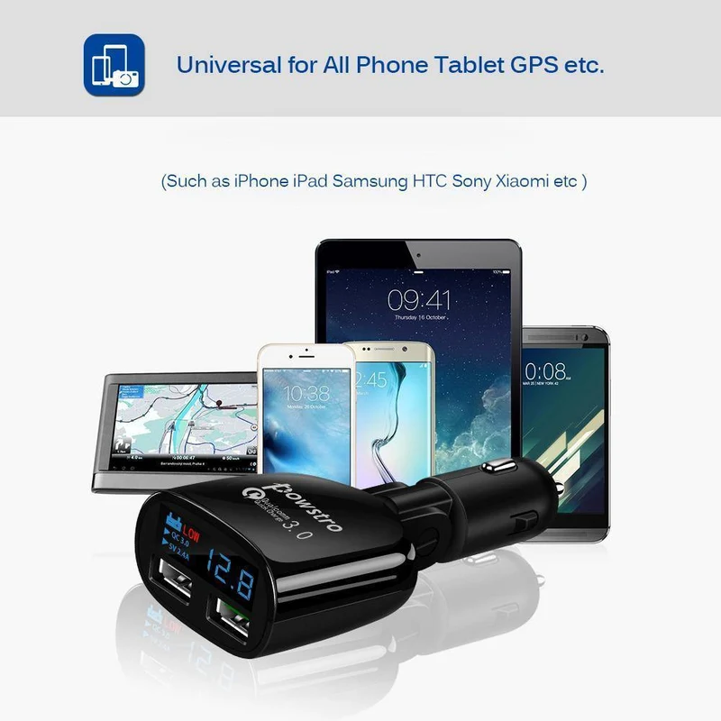 Quick Charge 3.0 Autoladegerät Dual USB Telefonladegerät Adapter QC3.0 + 5V 2.4A Digitalanzeige Niederspannungswarnung