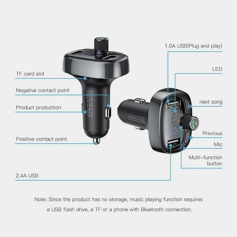 Auto-Ladegerät, FM-Transmitter, Aux-Modulator, Bluetooth-Freisprecheinrichtung, Auto-Audio-MP3-Player, 3.4 A, schnelles Dual-USB-Handy-Ladegerät