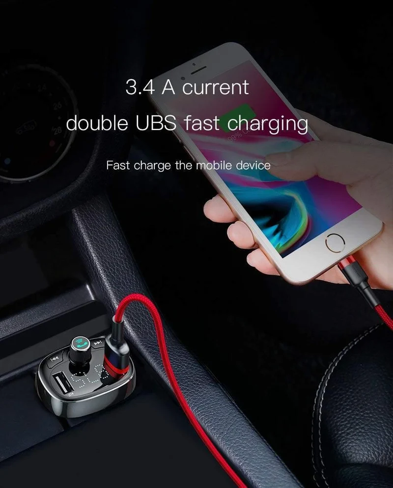 Auto-Ladegerät, FM-Transmitter, Aux-Modulator, Bluetooth-Freisprecheinrichtung, Auto-Audio-MP3-Player, 3.4 A, schnelles Dual-USB-Handy-Ladegerät