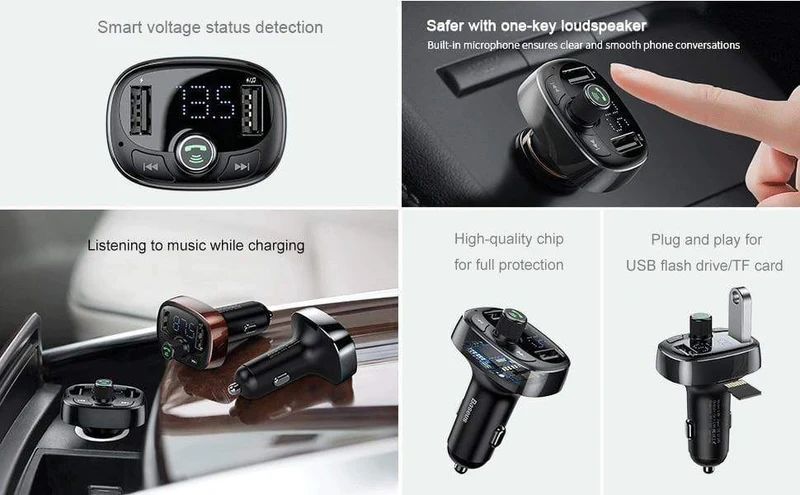 Auto-Ladegerät, FM-Transmitter, Aux-Modulator, Bluetooth-Freisprecheinrichtung, Auto-Audio-MP3-Player, 3.4 A, schnelles Dual-USB-Handy-Ladegerät