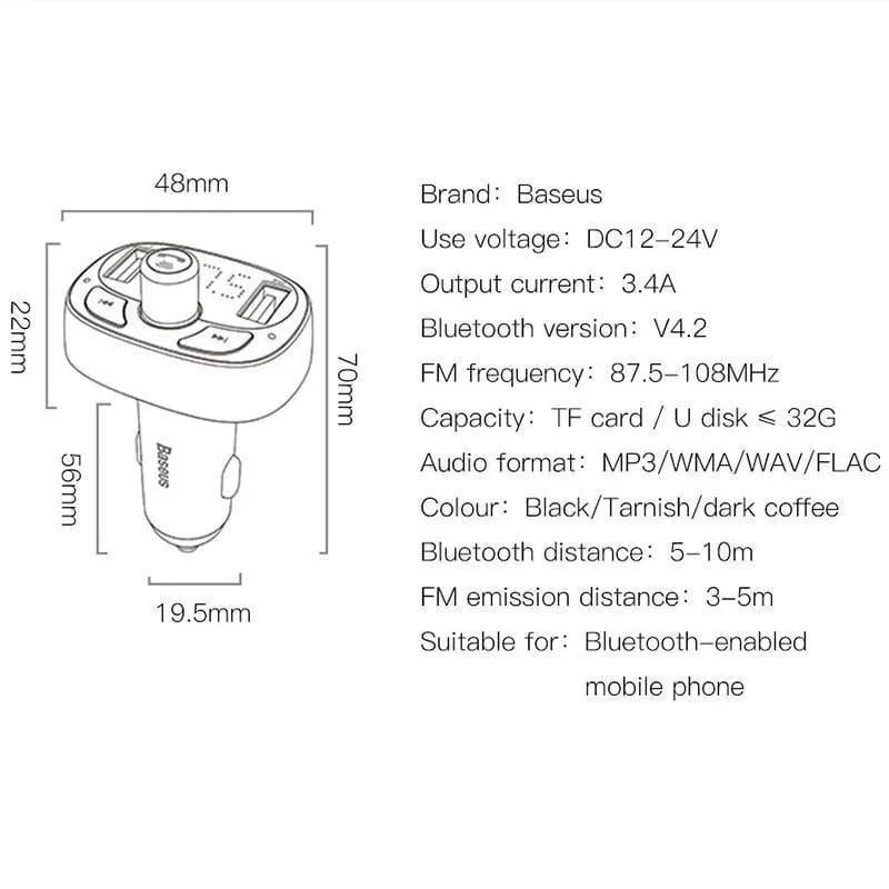 Auto-Ladegerät, FM-Transmitter, Aux-Modulator, Bluetooth-Freisprecheinrichtung, Auto-Audio-MP3-Player, 3.4 A, schnelles Dual-USB-Handy-Ladegerät