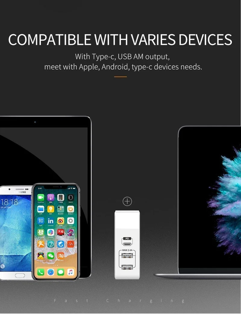 EU/US USB Typ C PD Adapter 41W Schnelles USB-Ladegerät Handy Schnellladung USB für MacBook iPhone XS Max Samsung Xiaomi Huawei