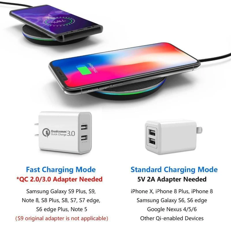 Qi Wireless-Ladegerät schnell für iPhone 8 Plus X XR XS Max Wireless-Ladegerät für Samsung S8 S9 Wireless-Ladegerät für Telefon