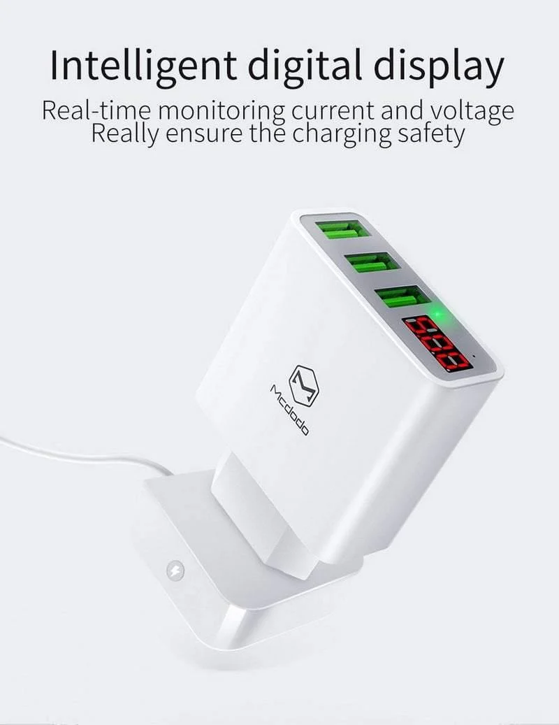 15W LED-Anzeige 3 USB-Handy-Ladegerät für iPhone Samsung Tragbarer Universal-Schnellladeadapter für USB-Steckdosen EU