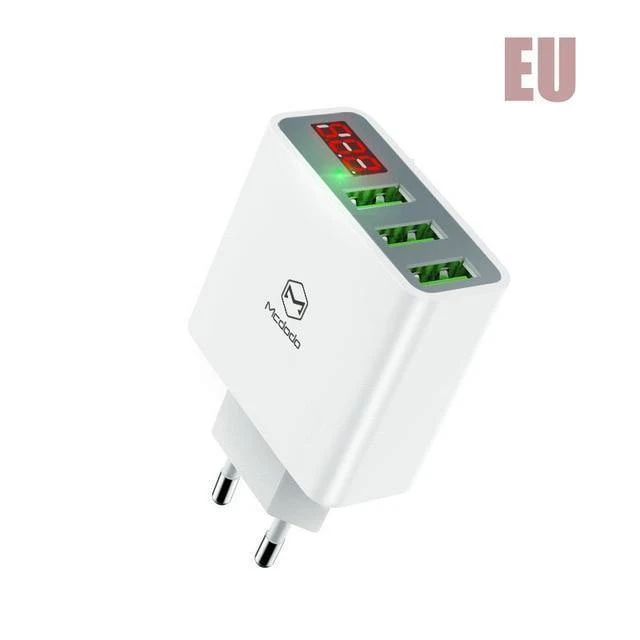 15W LED-Anzeige 3 USB-Handy-Ladegerät für iPhone Samsung Tragbarer Universal-Schnellladeadapter für USB-Steckdosen EU